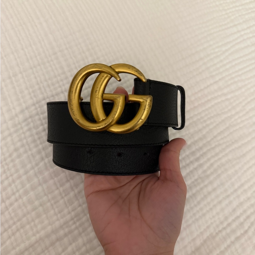 Gucci Black Belt with Gold GG Buckle